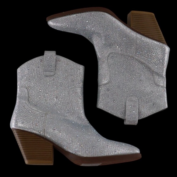 Forever 21 Silver Rhinestone Western Ankle Booties Womens Size 7 - Picture 4 of 9